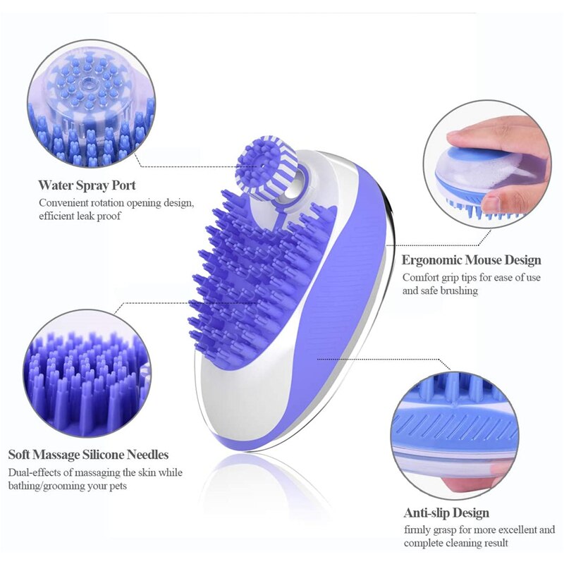 MMS 2in1 Pet Bath Massage Comb Shampoo Dispenser Shower Brush Silicone Multi Function Cleaning Grooming Cat Dog Remove Loose Fur