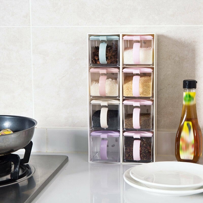 Kitchen Seasoning Box Kit Spice Jars Condiment Sugar Salt Container Case For Kitchen Counter Food Storage