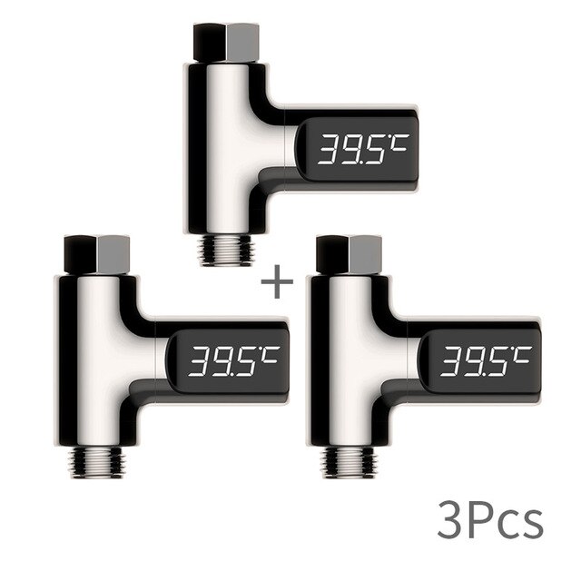 Thermomètre de douche à mécanisme d&#39;autoproduction d&#39;électricité,moniteur de température d&#39;eau, compteur d&#39;énergie intelligent à affichage LED: 3pcs