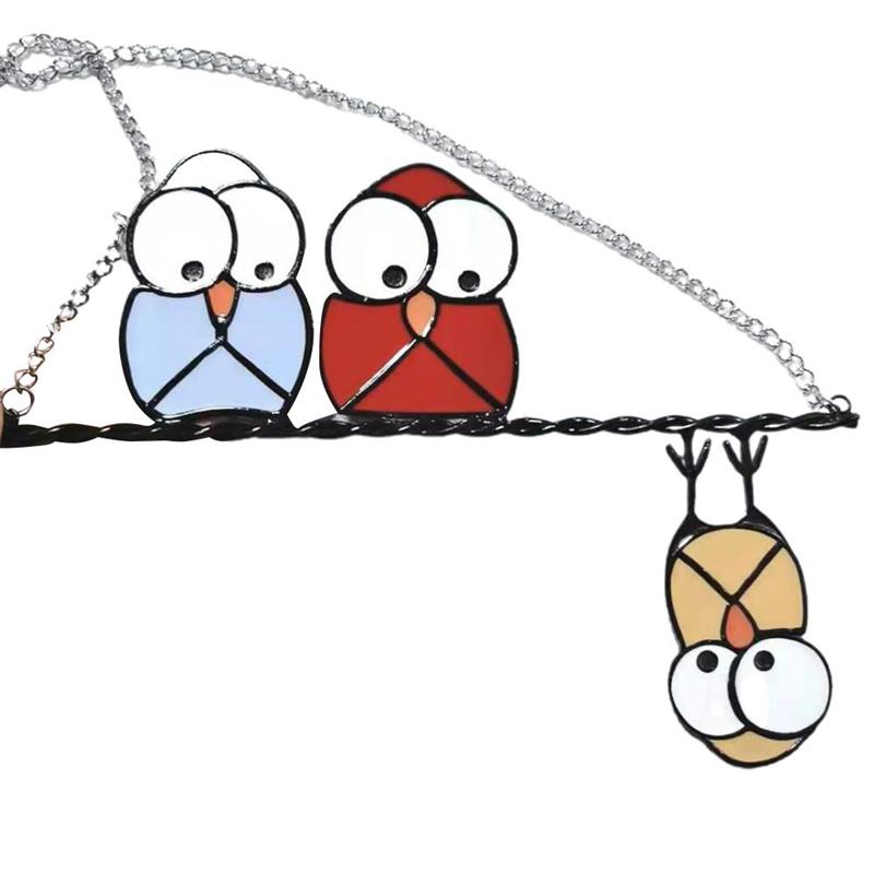 Owls Window Hangings Stained Glass Window Bird Pendant Exquisite Durable Owl Garden decoration