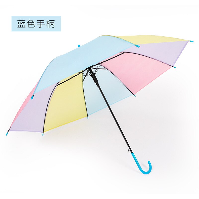 Drenge piger regn eller skinne paraply med dobbelt anvendelse gennemsigtig langt håndtag børn paraply farverig slik farve kid paraply: Blå