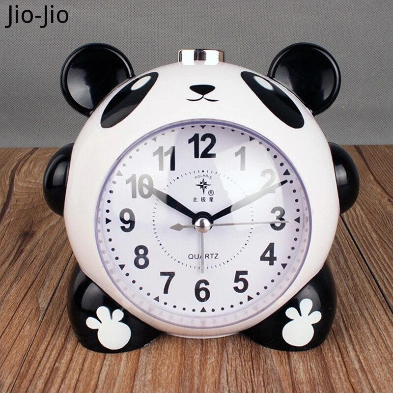 Cute Panda Wake Up Alarm Clock Kids Mute Personality Bedside Student Children Voice Snooze Night Light Cartoon Clock