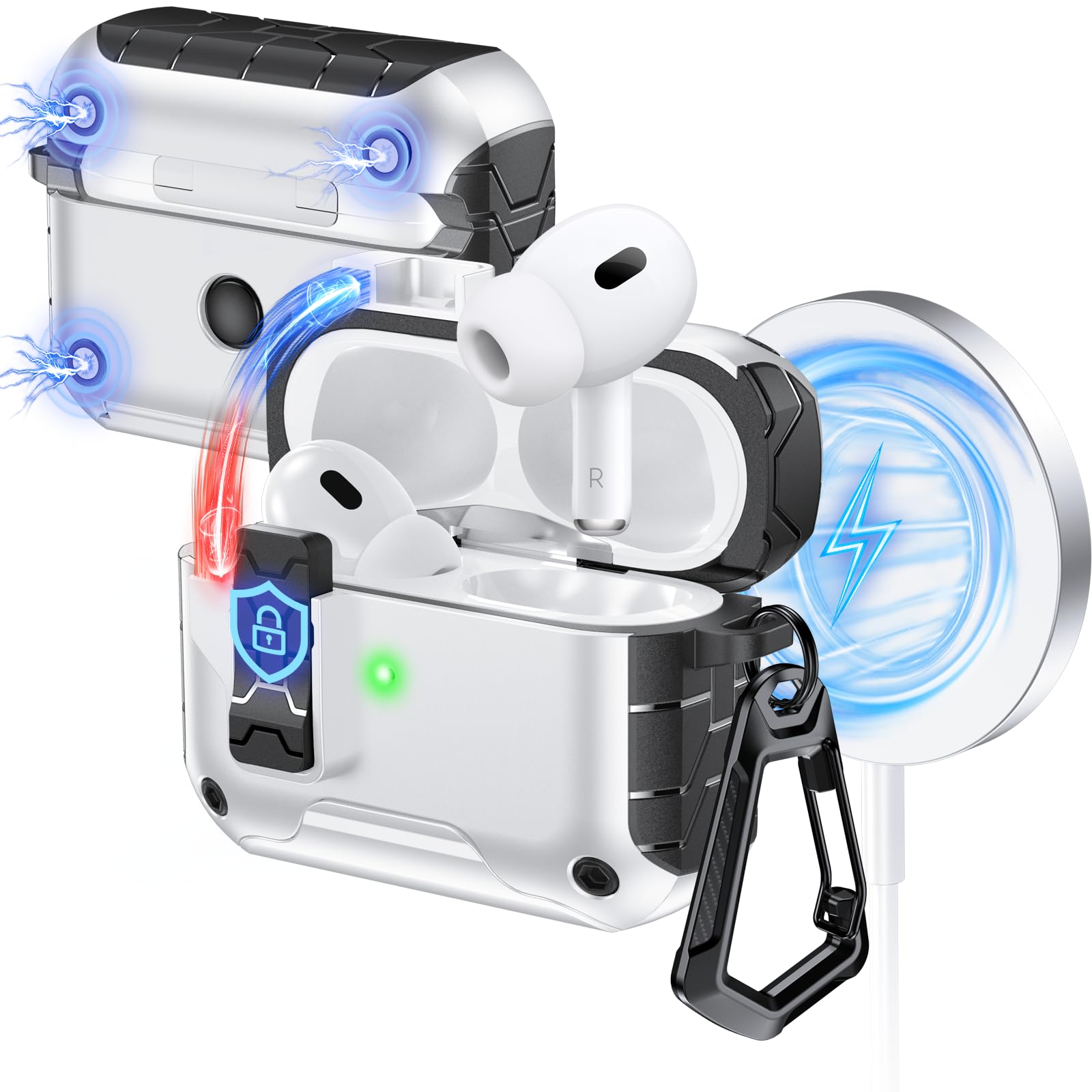 for With MagSafe AirPods 4 (USB C) Case Powerful Protection Magnetic Lid for AirPods 4/Pro 2/Pro USB C Phone Stand Case