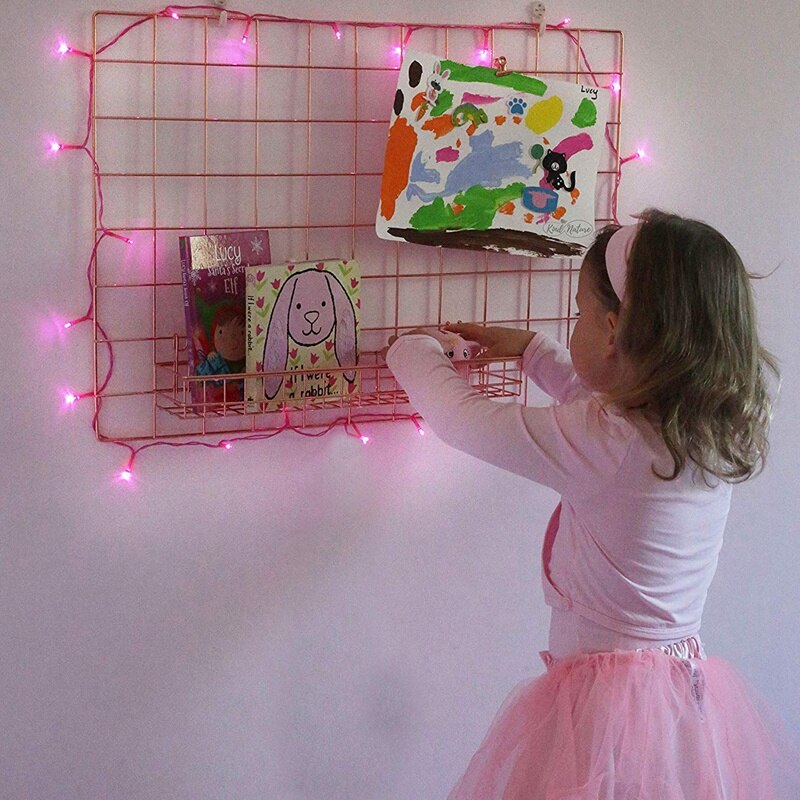 Cesta de pared de rejilla de oro rosa, estante de pared de alambre para Panel de rejilla, bandeja fácil para colgar cosas lindas en su pantalla de almacenamiento de pared de rejilla