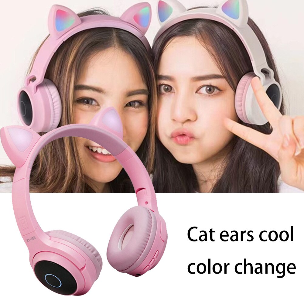 5.0 -headset mit katzenohrenlicht, geräuschunterdrückende gaming-kopfhörer für laptop und smartphone, geeignet 3.5mm junge leute
