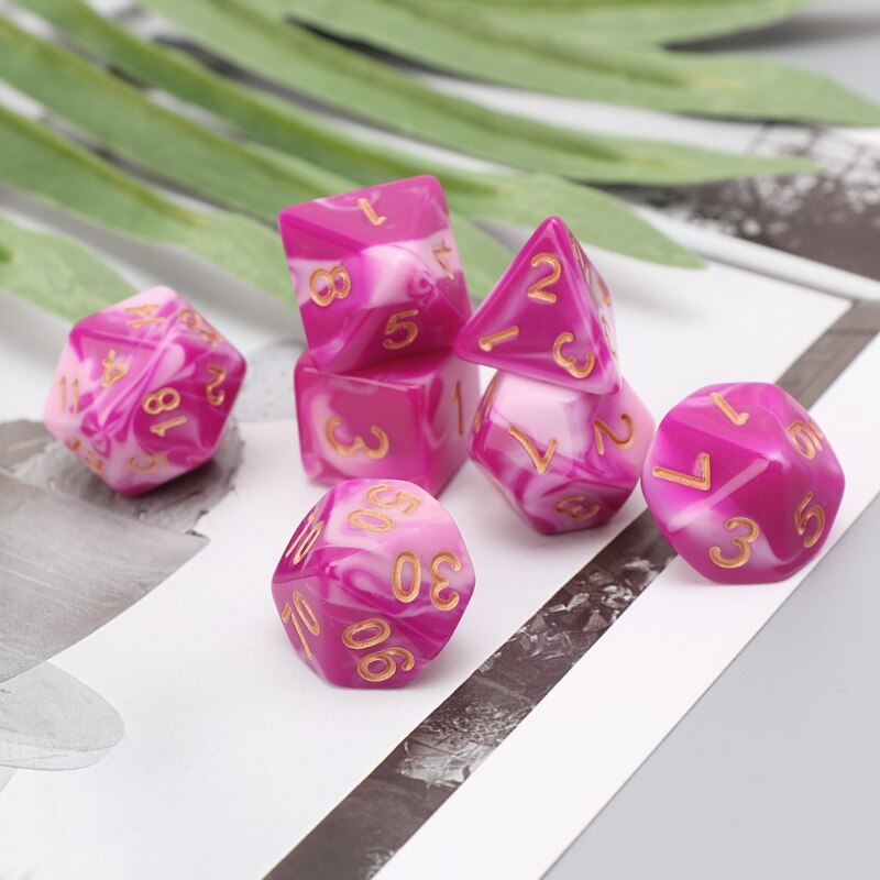 Jeu de dés à faces en acrylique rose vif, 7 pièces, avec lait blanc, pour donjons et Dragon D & D, jeu de police RPG