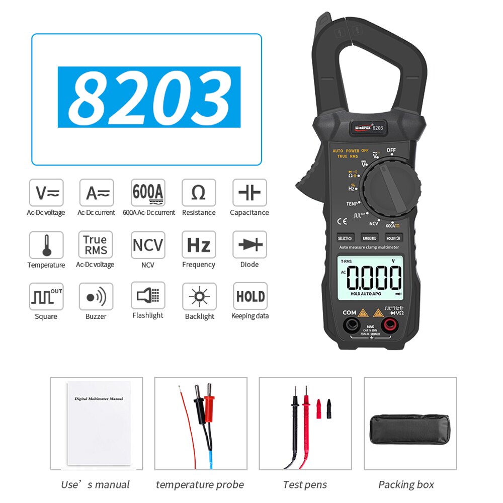 WinAPEX 8202 8203 Portable Pocket Multimeter 6000 Counts True RMS Digital Clamp Meter with Square Wave Output
