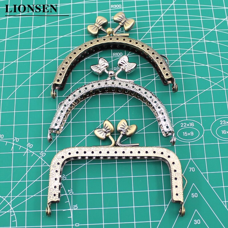 1Pcs 8.5Cm Blad Boog-Knoop Head Metal Purse Frame Antiek Brons Zilver Ronde Vierkante Kus Sluiting Handvat diy Clutch Bag Accessorie