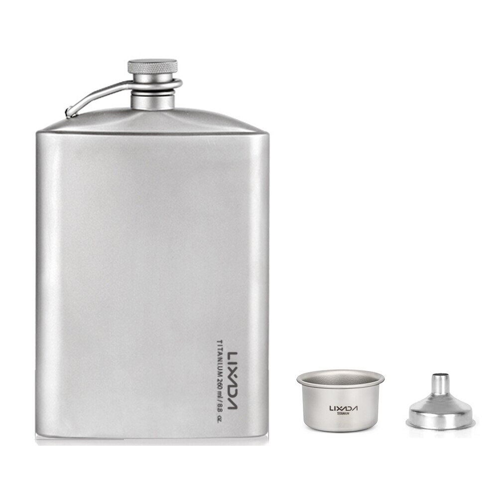 Lixada, Petaca de titanio a prueba de fugas, botella de vino de Whisky con Alcohol, con juego de tazas para Camping al aire libre, mochila de viaje, Picnic: 260ml and 1 cup