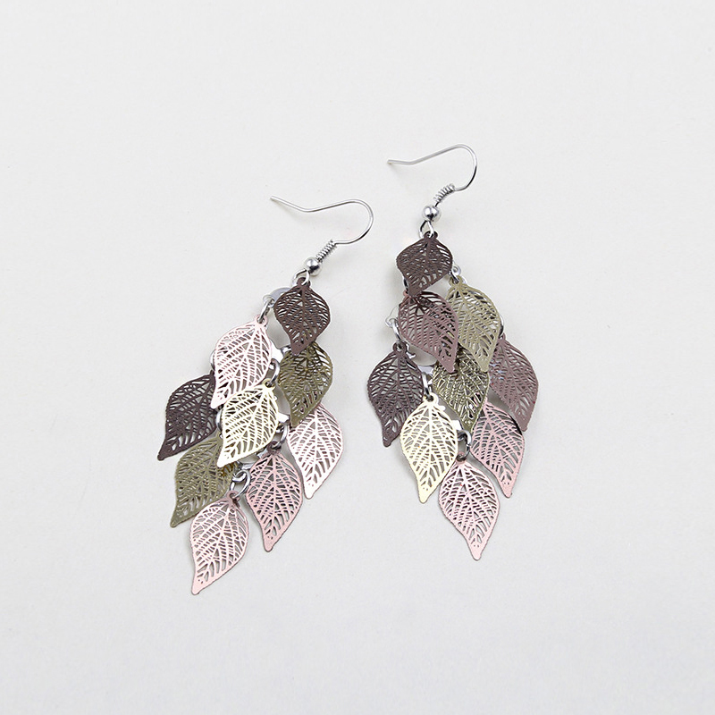 Vintage Hollow Leaves Earrings for Women Bohemian Colorful Long Dangle Earrings Jewelry boucle oreille femme