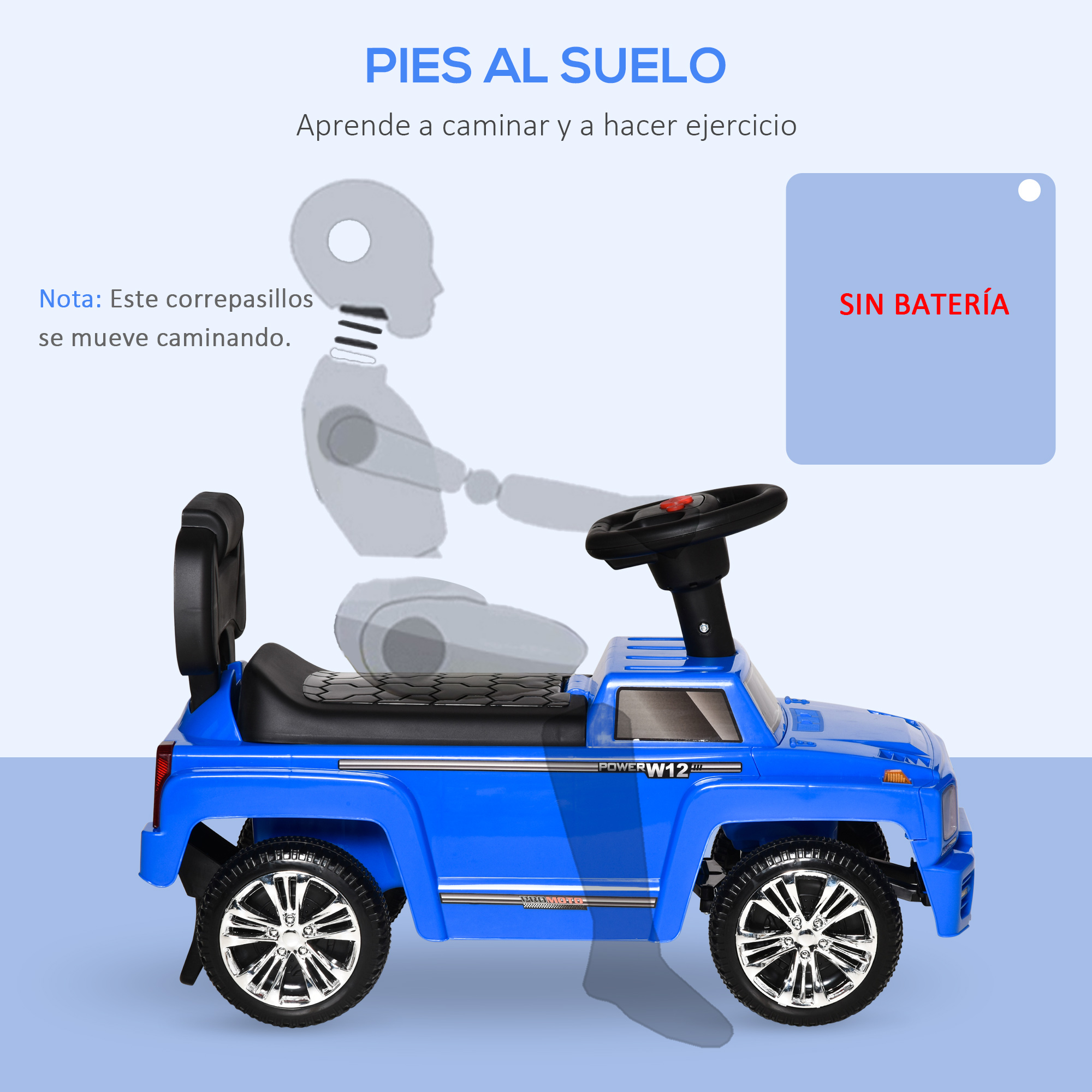 HOMCOM Coche Correpasillos para Bebé de 18-36 Meses Coche sin Pedales con Faros Música Bocina Compartimento de Almacenaje y Respaldo Alto 68x30,5x41,5 cm