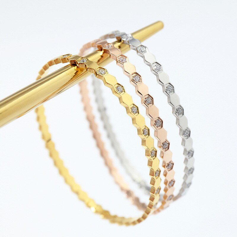 Classico stile A Nido D'scimmia Del Braccialetto in Oro Rosa Colori di Figura di Esagono di Lustro Braccialetti di Zircon per Le Donne Gioelleria Raffinata E Alla Moda (DJ1367)