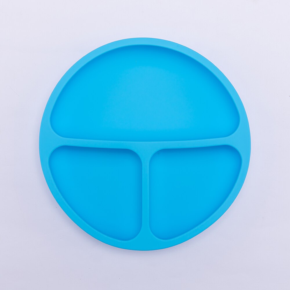 Silikone baby rund middagstallerken børneservice madtallerken foderskål splintfri tallerken: Blå