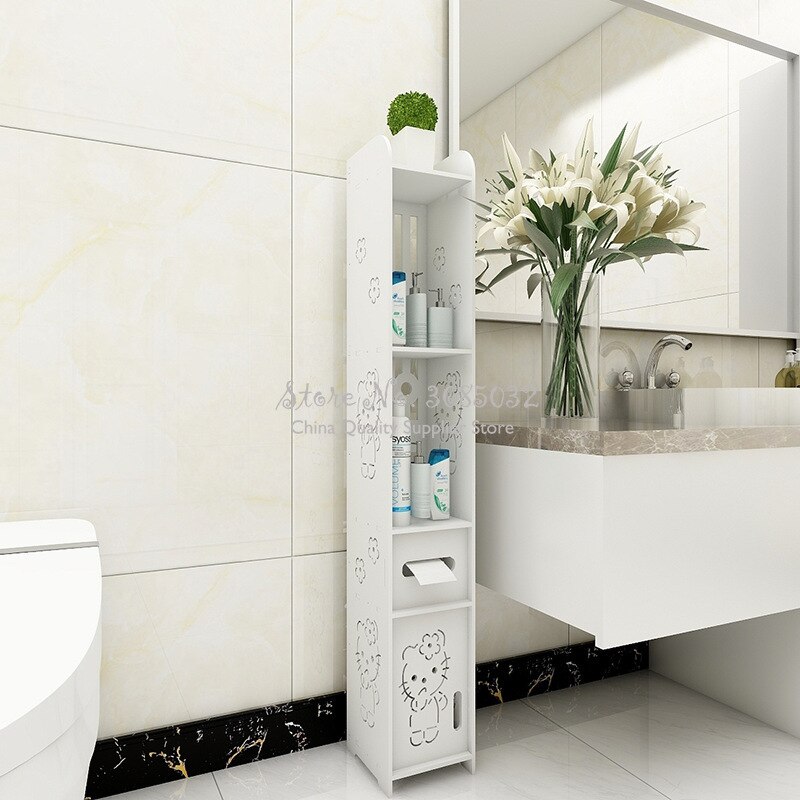 80cm Toilet Side Cabinet DIY Floor Bathroom Vanity Side Storage Cabinet Towel Box Toilet Storage Shelf Bathroom Furniture
