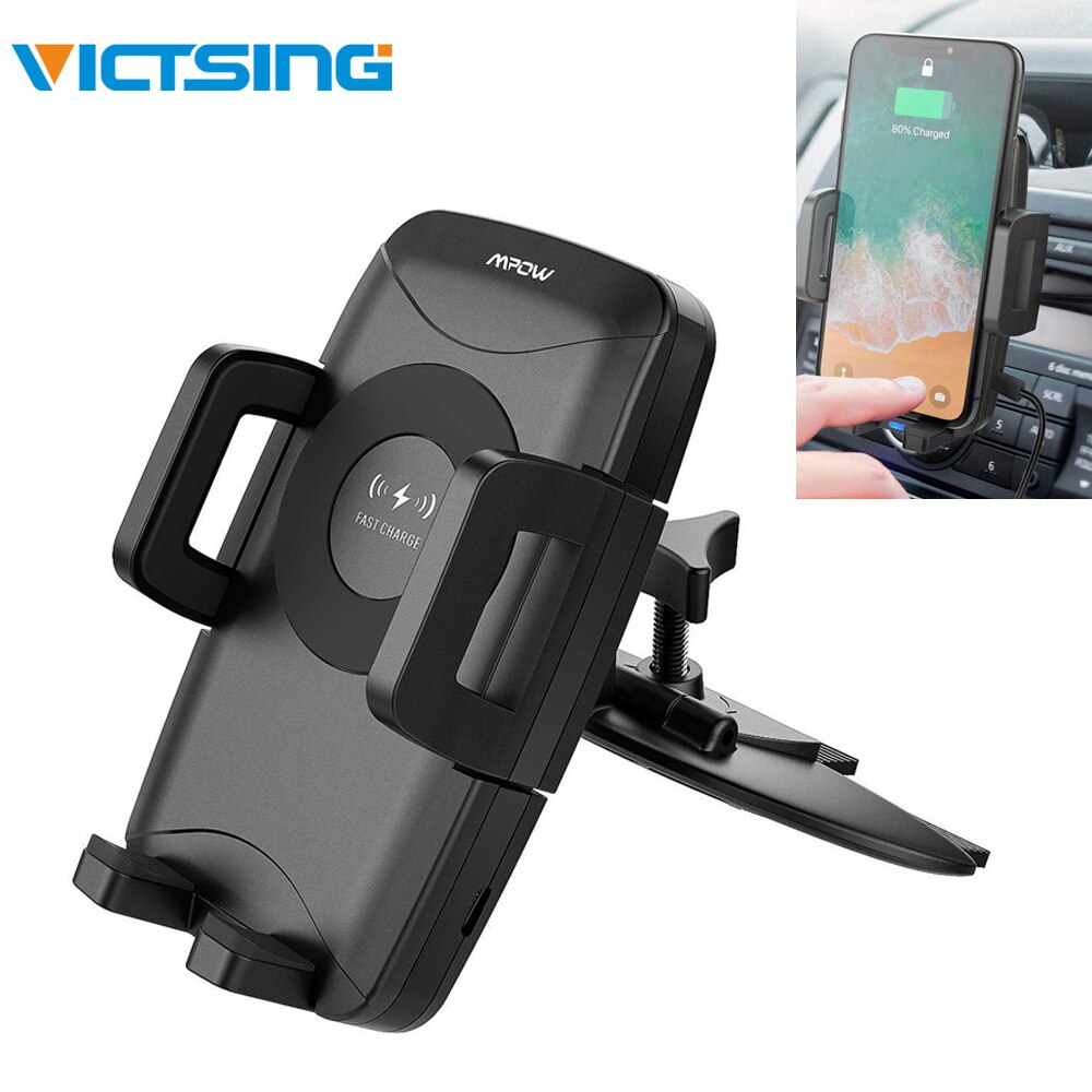 VicTsing Qi Fast Wireless Charger CD Slot Car Phone Mount Auto Charging Powers Universal Car Phone Holder for iPhone X 8 7 6 6S: Default Title