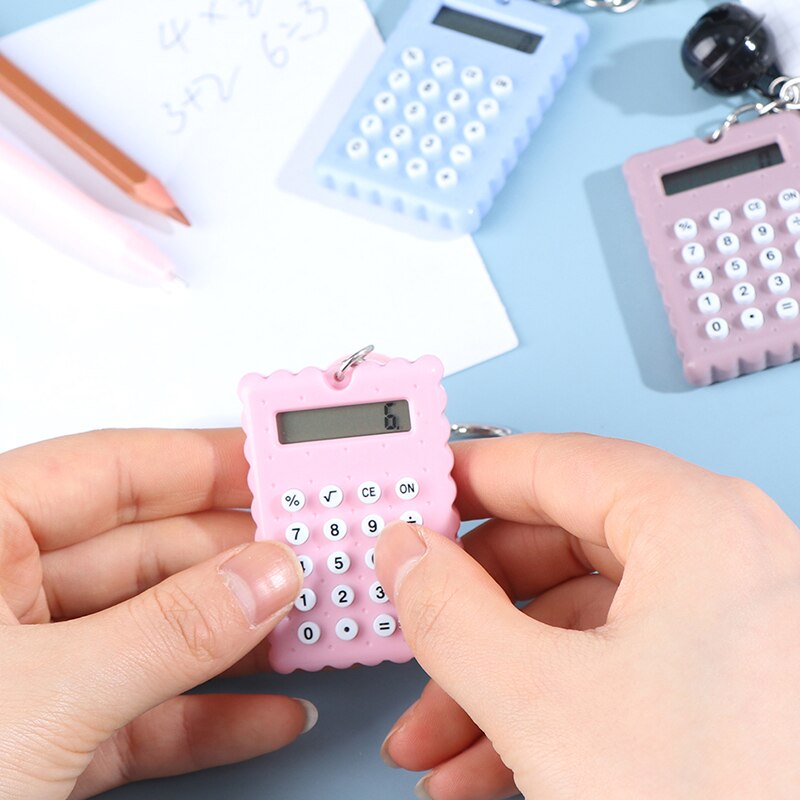 Mini llavero Kawaii con forma de galleta, portátil, calculadora de dígitos, herramienta para estudiantes