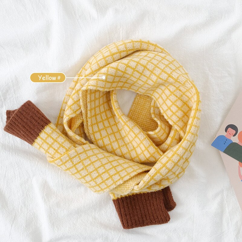 Sciarpa per bambini a reticolo piccolo autunno inverno nuove neonate ragazzi ragazze fazzoletto da collo caldo bambini colorati sciarpe ispessenti a maglia: Yellow