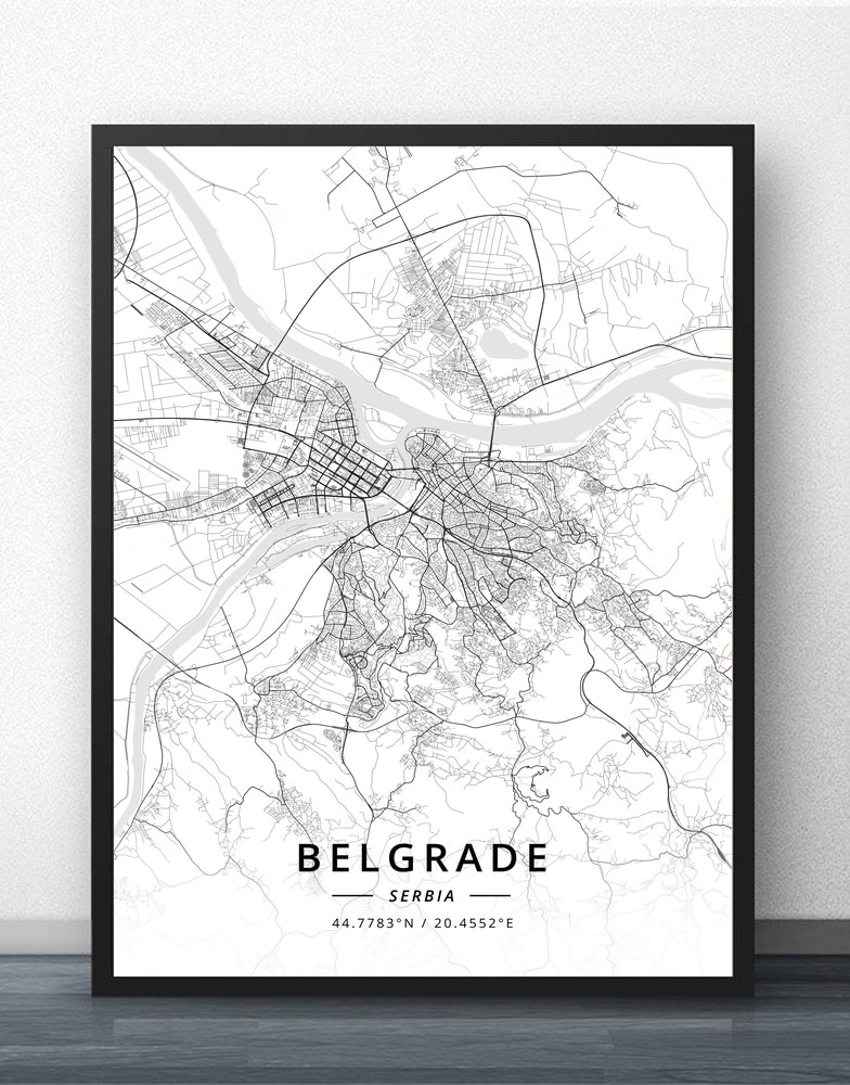 Belgrade Serbia Map Poster: 50x70cm No Frame