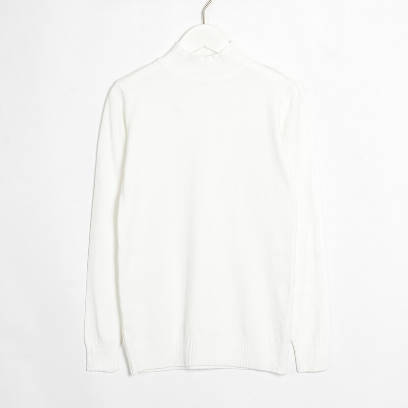 Wixra klassiske pullovere og trøjer alle base matcher langærmede afslappede tynde trøjer slim fit stram sweater efterår vinter: Hvid