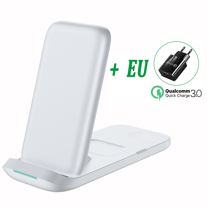 Chargeur sans fil pliable 30W 3 en 1, support pour iPhone 13 11 12 X Pro Max, chargeurs sans fil portables pour Apple Watch/AirPod 3: White with EU Plug