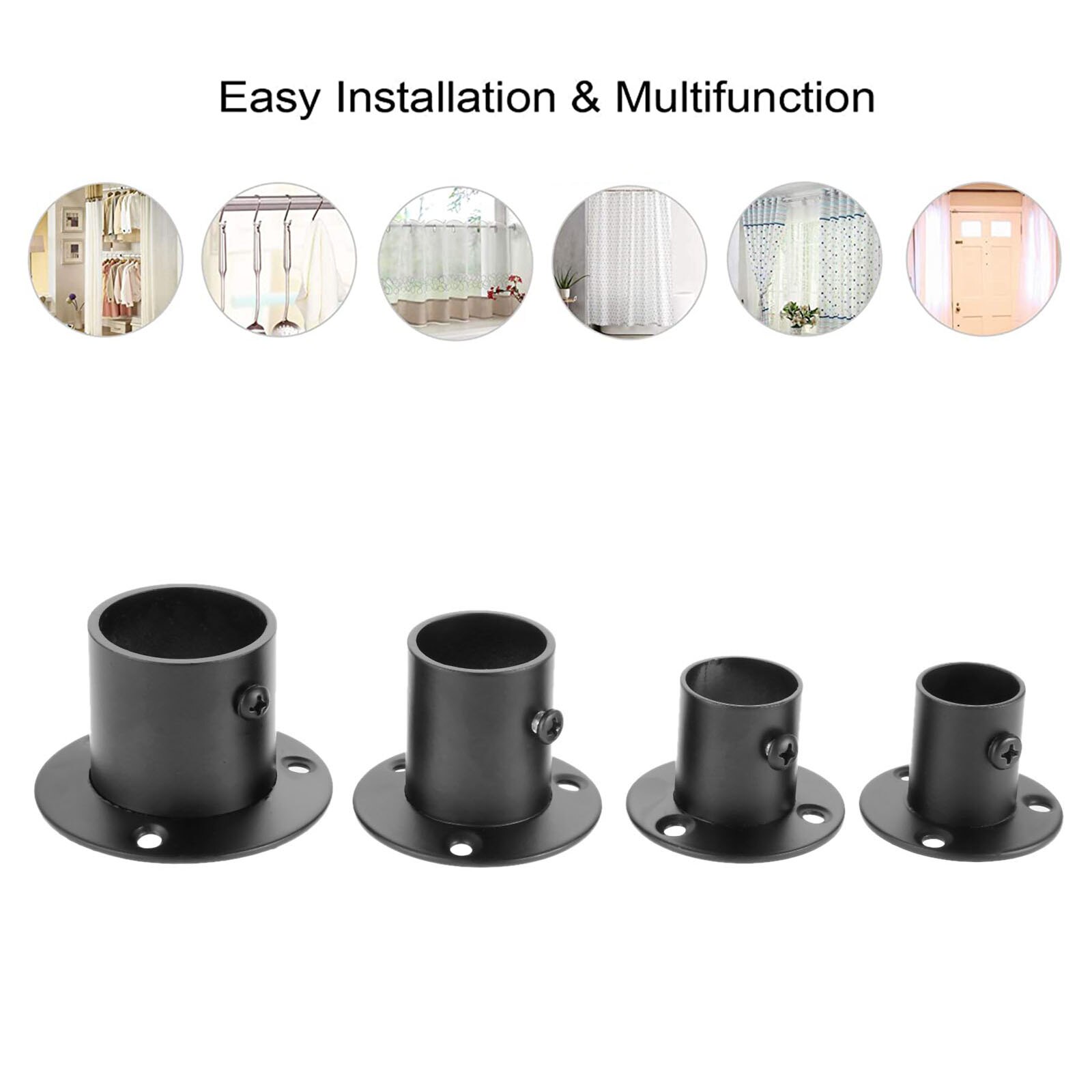 2Pcs/Kit Flens Staaf Houder Garderobe Opknoping Rail Rod Pole Socket End Ondersteuning Beugel Rvs 19/22/25/32Mm W/Schroef Zwart