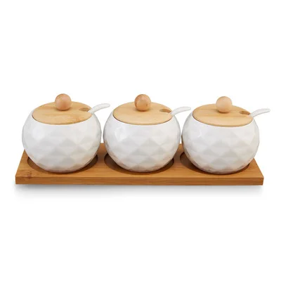 1/3pc Keramik Gewürze Gläser Küche Salz Pfeffer Zucker Organizer Container Kasten Mit Holz Deckel Löffel Gewürz Gestell Regal Tablett: Licht Grün