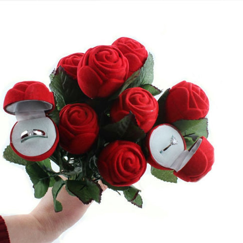 1 Pc Romantic Rose Flower with Rod Ring Box Velvet... – Grandado