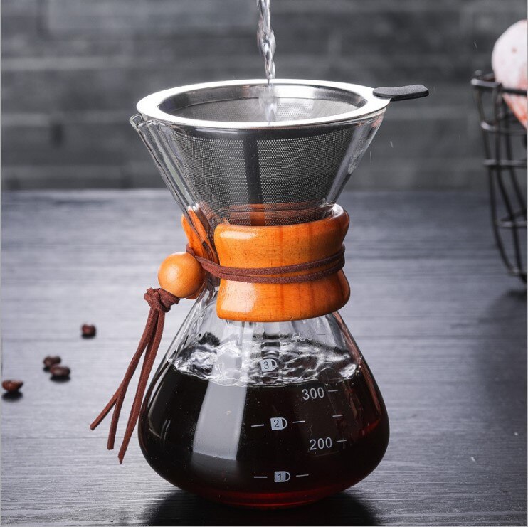 400ml 600ml 800ml Espresso Coffe Machine tea water Pot set Stainless Steel Filter Pot Resistant Glass Maker Coffee Pot