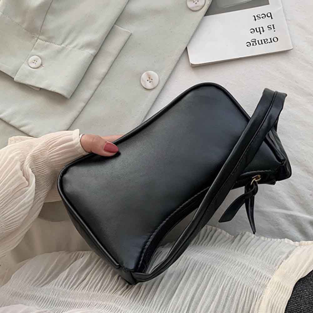 Frauen retro Handtasche PU Leder Jahrgang Subaxillary Damen Schulter Lässig Kleine Mini oben Griff Tasche Unterarm: schwarz