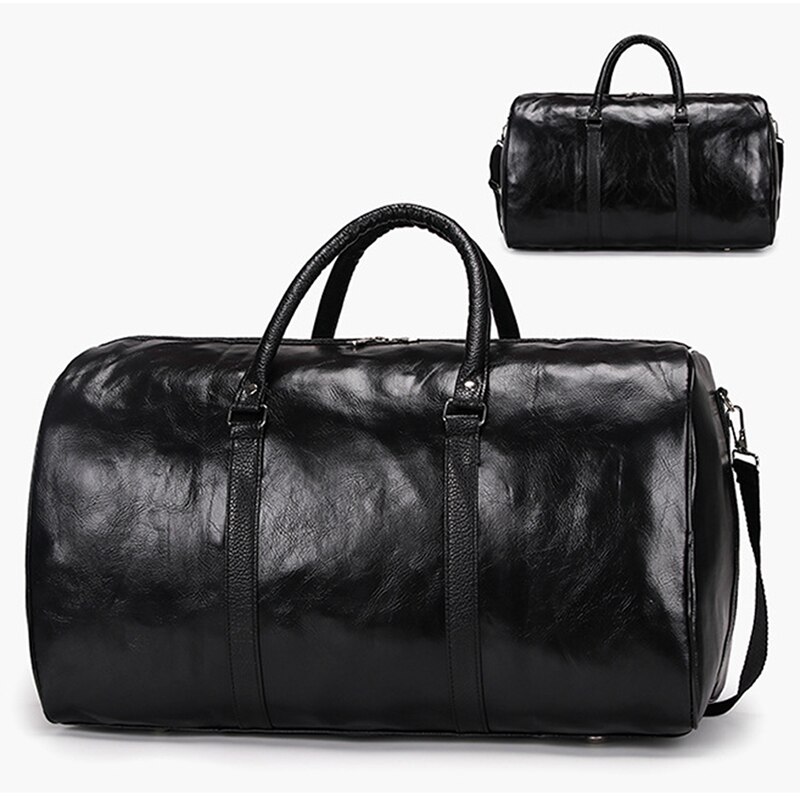Læder rejsetaske stor duffel uafhængig stor fitness tasker håndtaske bagage skuldertaske sort mænd lynlås pu: Sort