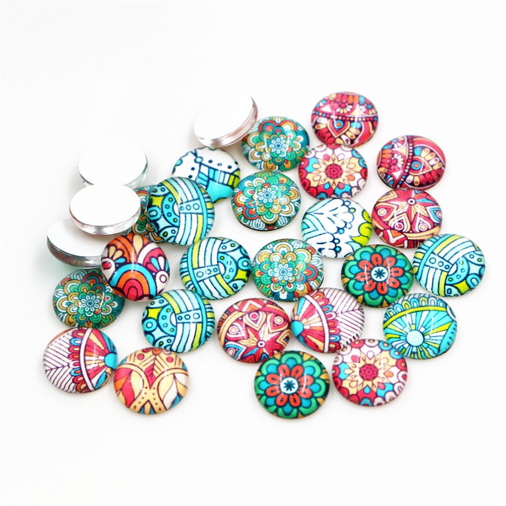 50pcs/Lot 12mm Colorful pattern Photo Glass Cabochons Mixed Color Cabochons For Bracelet earrings necklace Bases Settings: E5-19