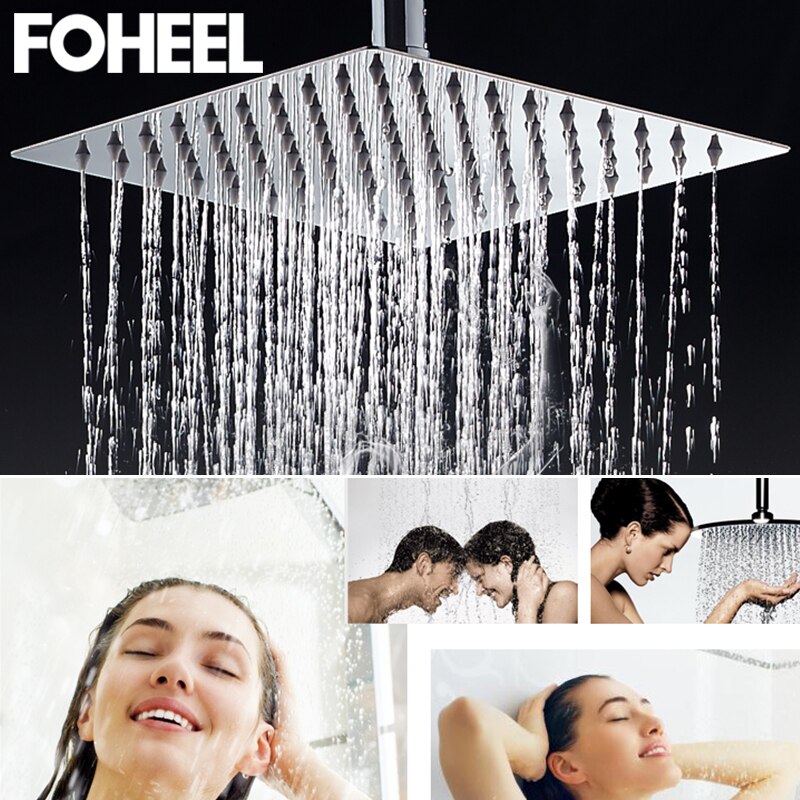 16/12/10/8/6 Inch Square Polished Chrome Stainless Steel Shower Heads Bathroom Rainfall Bath Accessories Stable Holder
