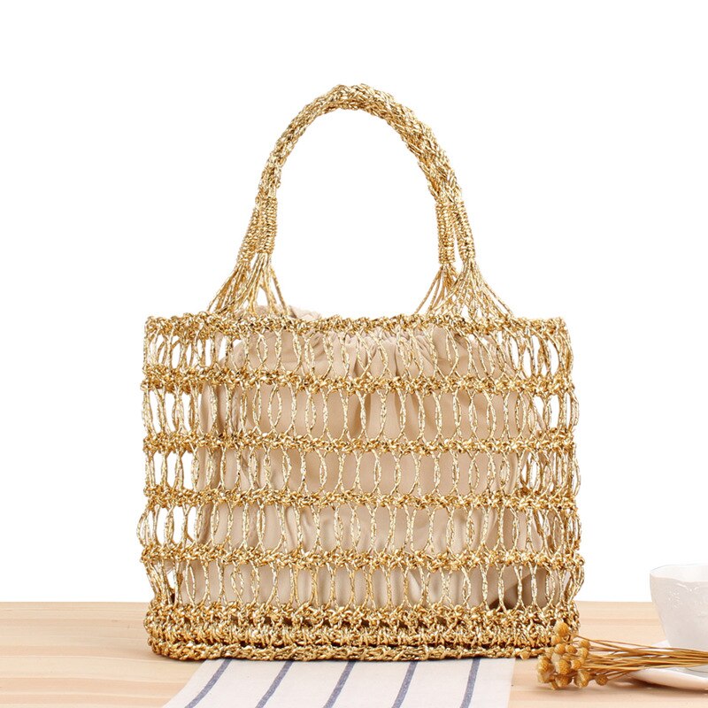 Gewebte tasche aus gold- und silberdraht, hohle handhaken, gewebte tasche, chaonvsen strandhandtasche, schultertasche