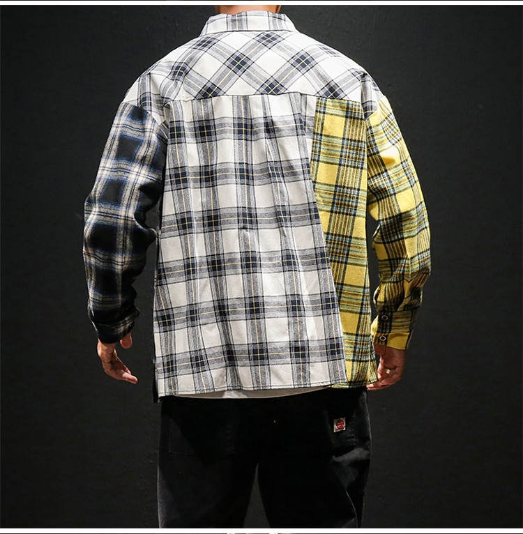 Hüfte hüpfen Streetwear lässig Kariertes Hemd Männer Langarm verlieren Mit Kapuze