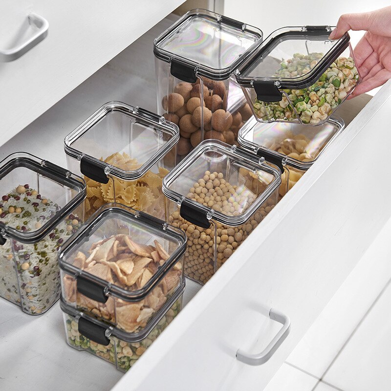 4 Different Capacity Plastic Sealed Cans Kitchen Organizer Storage Box Transparent Food Canister Keep Fresh Clear Container