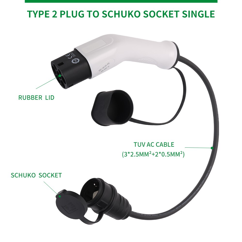 Electric Car Charger EV Charging Cable 16A Type 2 Charging Side Plug to Schuko Socket EV Charging adapter