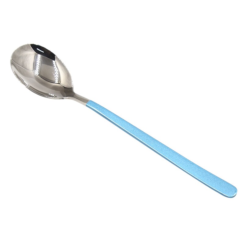 Cuillère fourchette or à Long manche | Fourchette à Long manche, cuillère pour la crème glacée vaisselle plaqué or Dessert thé cuillères à café cuillères en acier inoxydable: Blue silver spoon