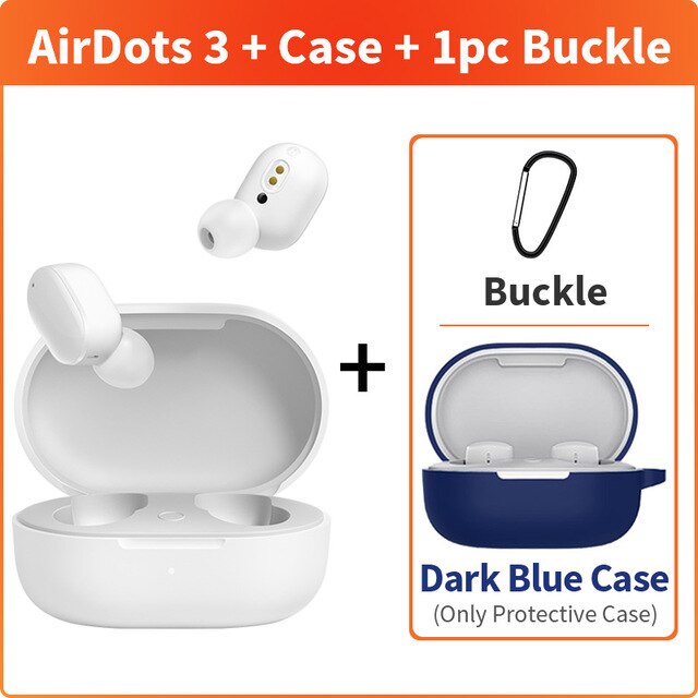 Xiaomi Redmi AirDots 3 True Wireless Bluetooth earphone aptX Adaptive Stereo Bass With Mic Handsfree Buds 3 TWS Earbuds: White add blue case