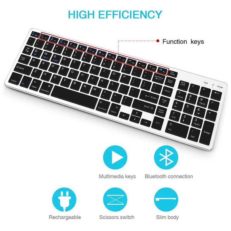 Wiederaufladbare, tragbare bluetooth-tastatur mit nummernblock für laptop, pc, tablet, windows, ios und android