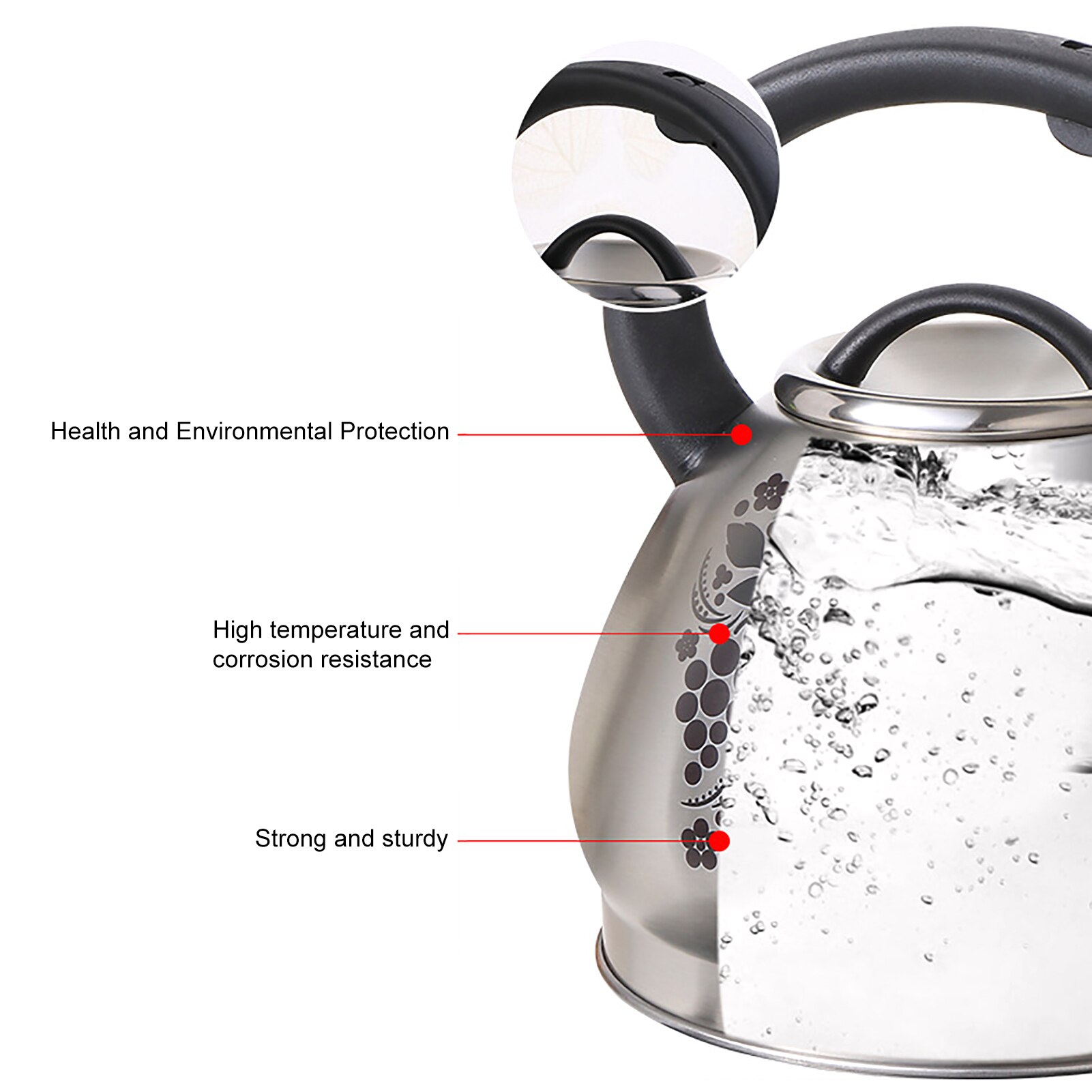 Whistling Kettle For Gas Stove Bouilloire 3L Stainless Steel Whistle Tea Kettle Water Bottle High Whistling Pot Kettles