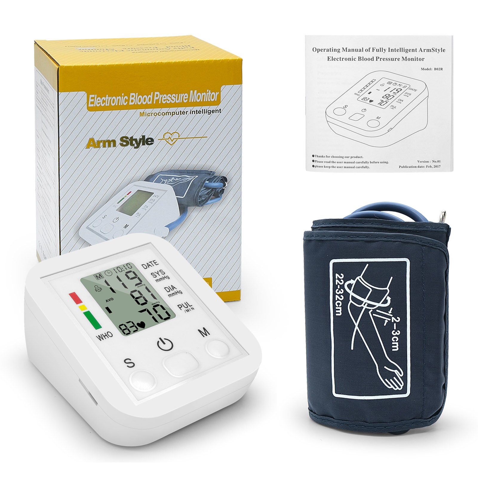 Bloeddrukmeter Huishouden Arm Band Bloeddrukmeter Lcd Display Nauwkeurige Meting Tonometer: Default Title