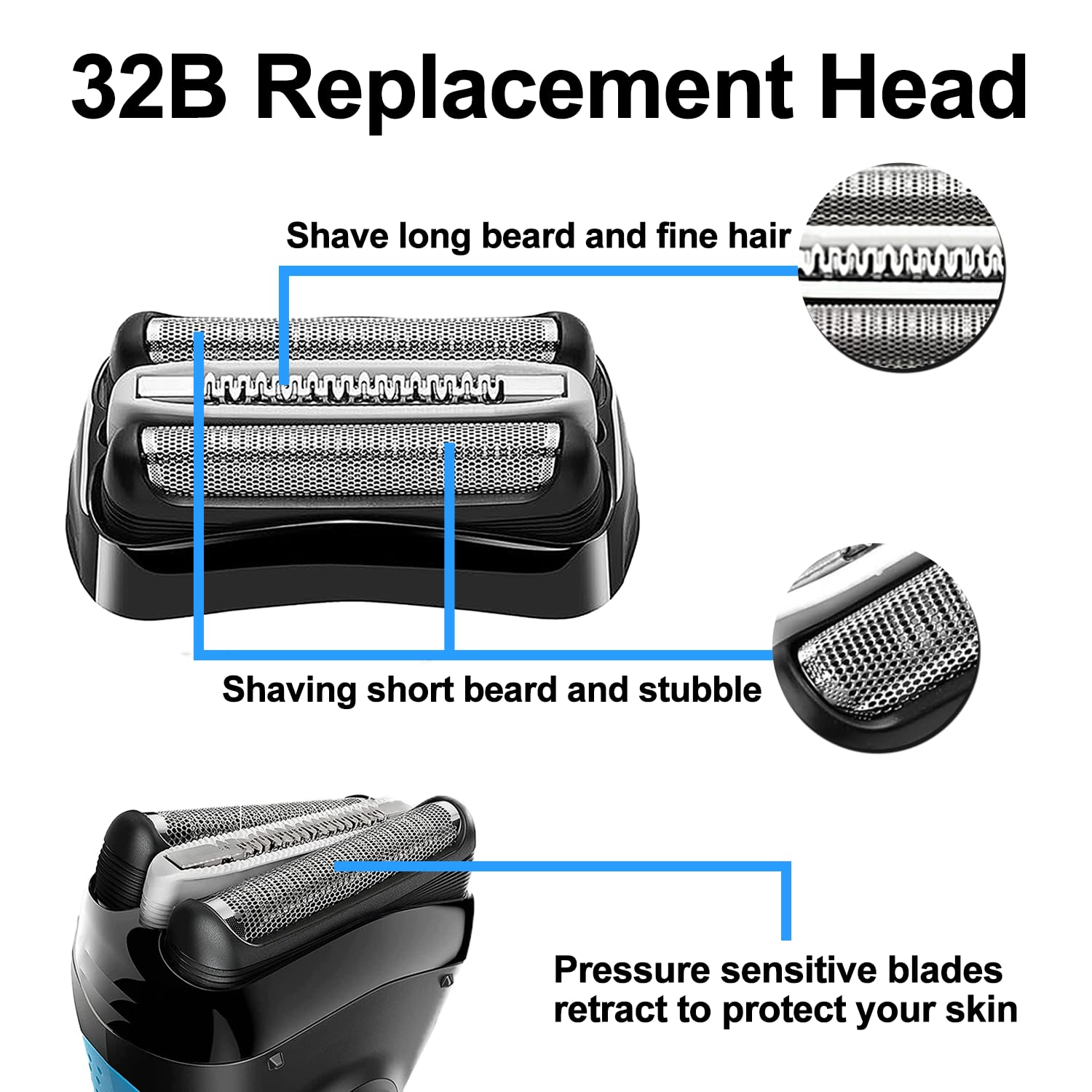 Brangdy 32B Replacement Head for Braun Series 3 3000s 3010s 3020s 3030s 3040s 300s 301s 310s 320s 330s ProSkin Electric Shaver