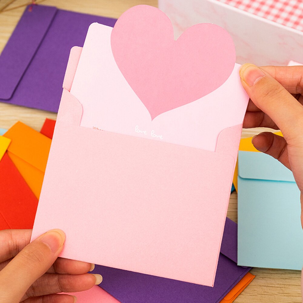 10pcs/bag Mixed Color LOVE Heart Shape Greeting Card Valentine's Day Card Wedding Invitations Card ChristmasThank Cards