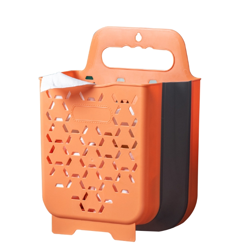 Cesta plegable de plástico para la colada, caja de almacenamiento de plástico con asa para colgar en la pared del baño, 95AA: Orange