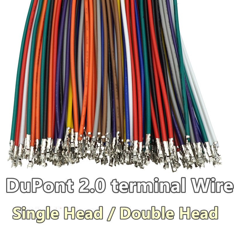 Cable Terminal DuPont 2,0, Cable de conexión electrónica de Color, 26AWG, individual estañado/doble cabeza, hembra Temrinal, 10/20 piezas lote