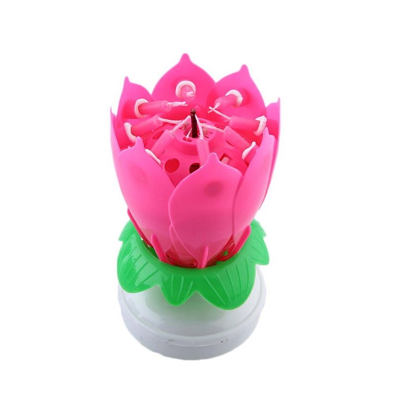 Innovative Party Cake Candle Romantic Happy Birthday Musical Lotus Flower Rotating Candle Musical Candle DIY Cake Decoration: Pink