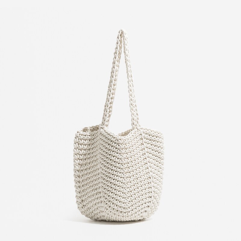 Mabula häkel-schultertaschen für damen, umweltfreundliche, handgewebte beuteltaschen aus weicher baumwolle, schlicht und stilvoll, lässige tragetaschen: A
