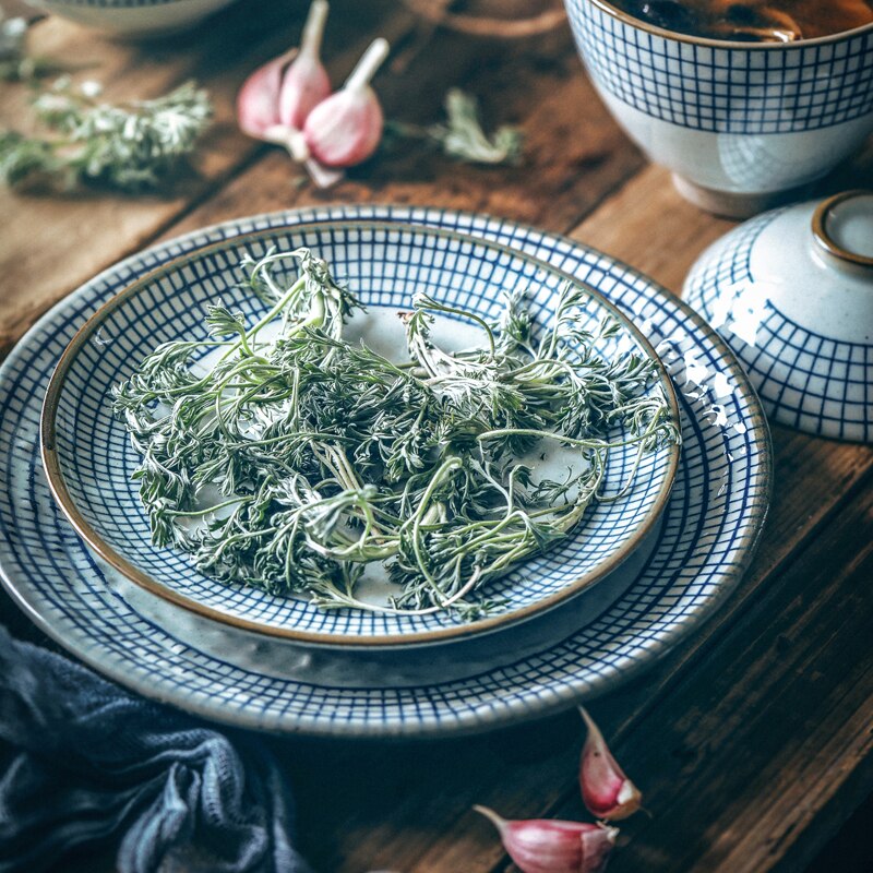 Keramische Schotel Plaat Handgeschilderde Diner Plaat Japanse Stijl Plaid Soep Plaat Salade Retro Creatieve Servies