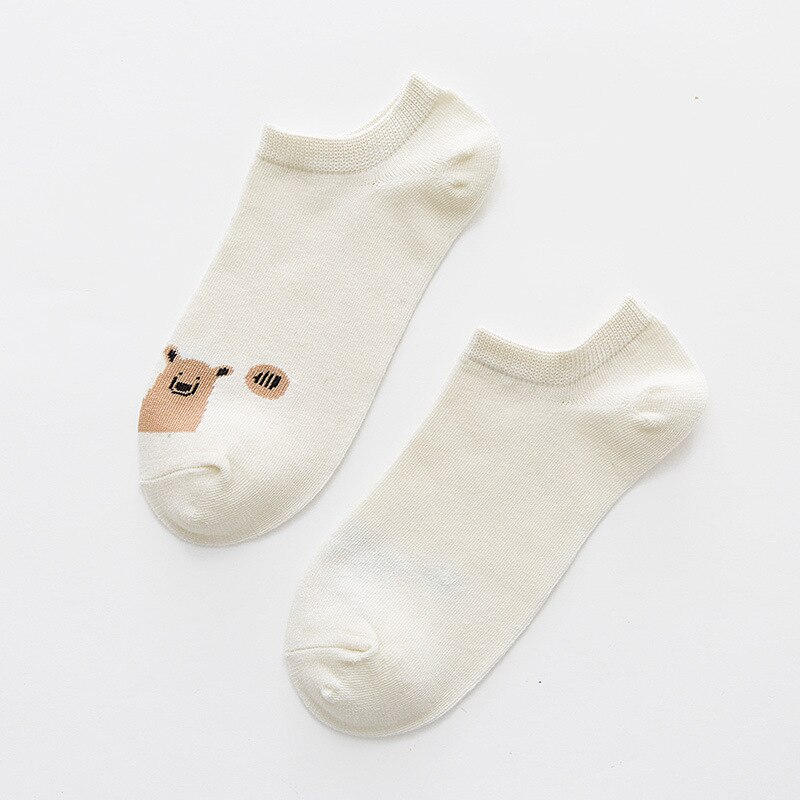 Cotton animal pattern comfortable girl women's boat socks ankle low female invisible color girl boy hosiery 1pair=2pcs WS100: WS100 beige