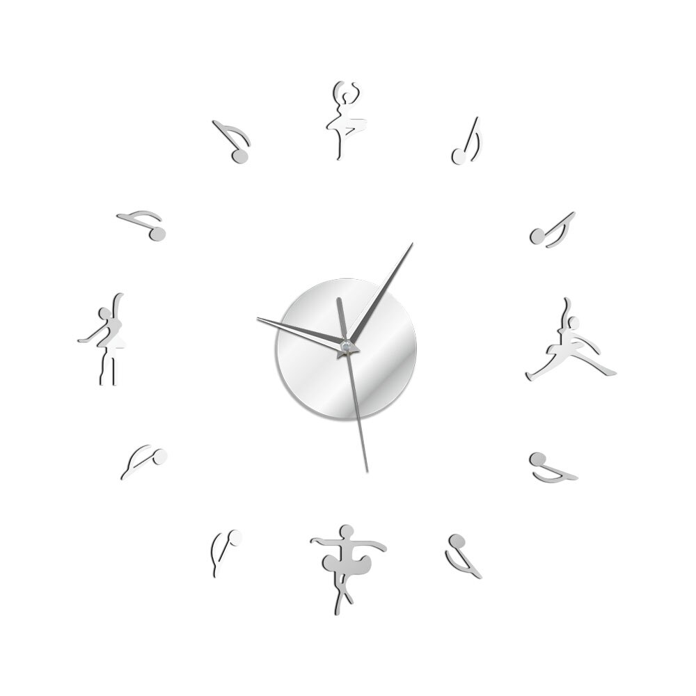 DIY Ballet Dancers Music Notes Giant Wall Clock Modern Ballerinas Home Decor Wall Watch Ballet Music Lovers: Silver / 12  inch